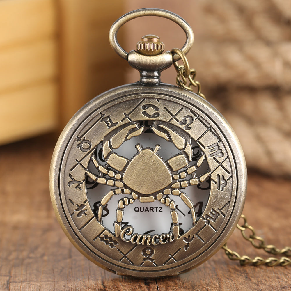 12 Constellation Astrology Zodiac Retro Pocket Watch