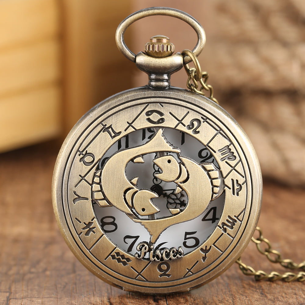12 Constellation Astrology Zodiac Retro Pocket Watch