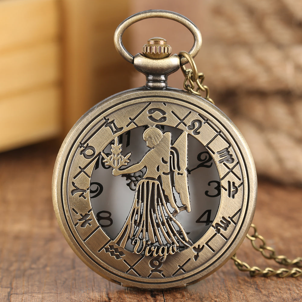 12 Constellation Astrology Zodiac Retro Pocket Watch