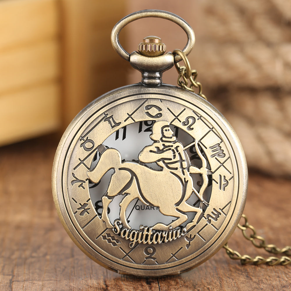 12 Constellation Astrology Zodiac Retro Pocket Watch