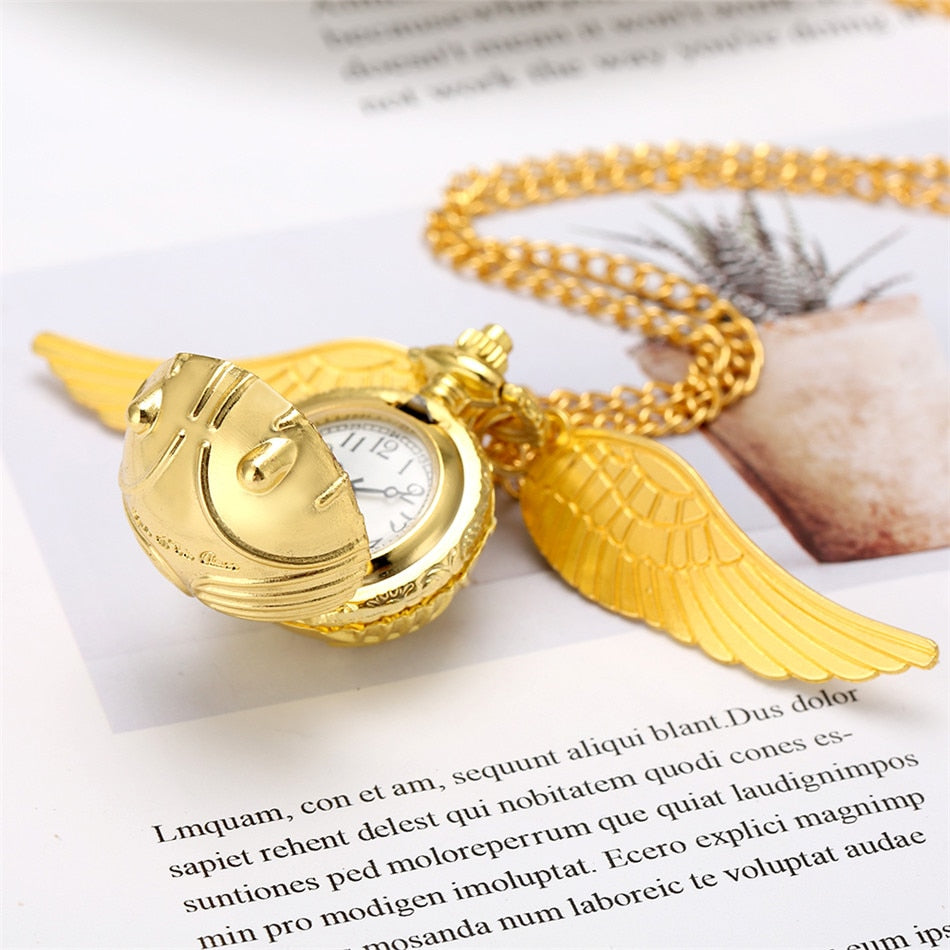 Tiny Gold Ball Shape Necklace Pocket Watch with Golden Gift Box
