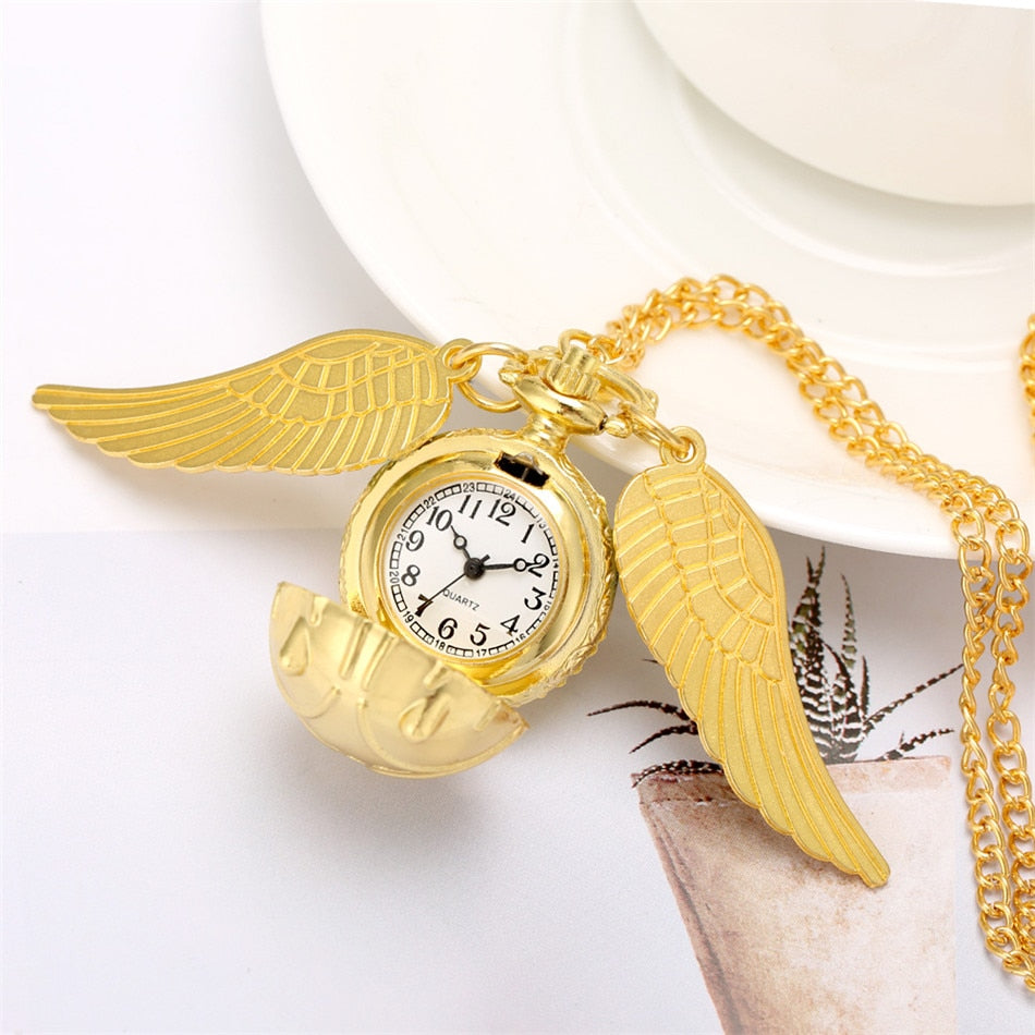 Tiny Gold Ball Shape Necklace Pocket Watch with Golden Gift Box