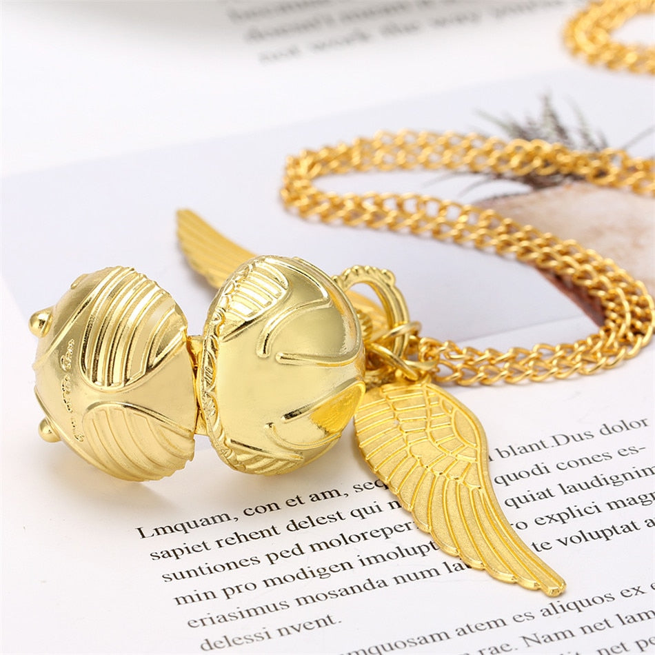 Tiny Gold Ball Shape Necklace Pocket Watch with Golden Gift Box