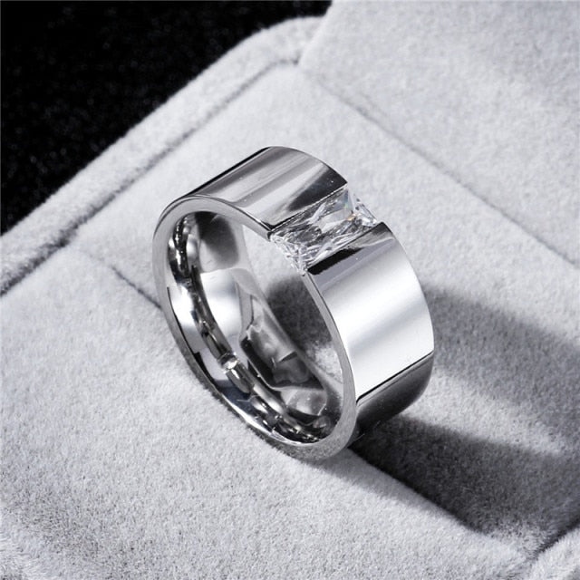 Stainless Steel Ring Couple Ring For Women With Big Crystal Wedding Band Ring