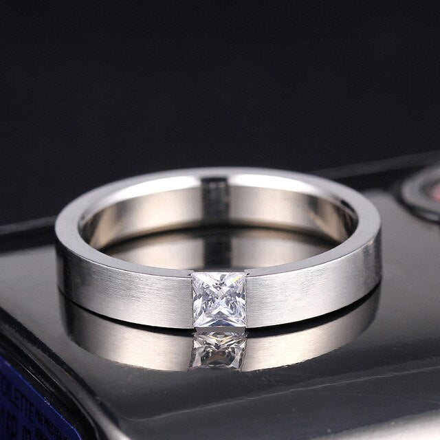 Stainless Steel Ring Couple Ring For Women With Big Crystal Wedding Band Ring