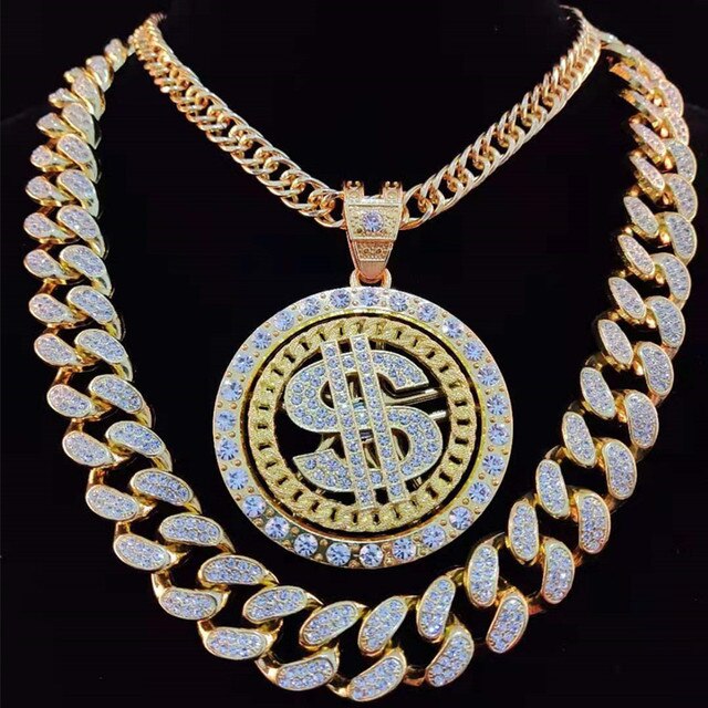 Men Hip hop rotatable Dollar Pendant Necklace