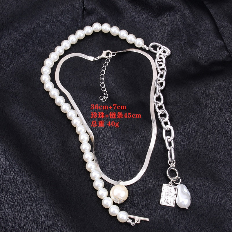 Women Baroque Pearl Metal Charm Pendant Necklaces