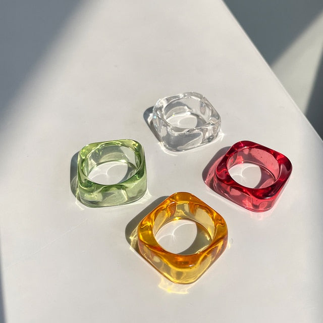 Colorful Resin Transparent Rhinestone Zircon Suit Ring