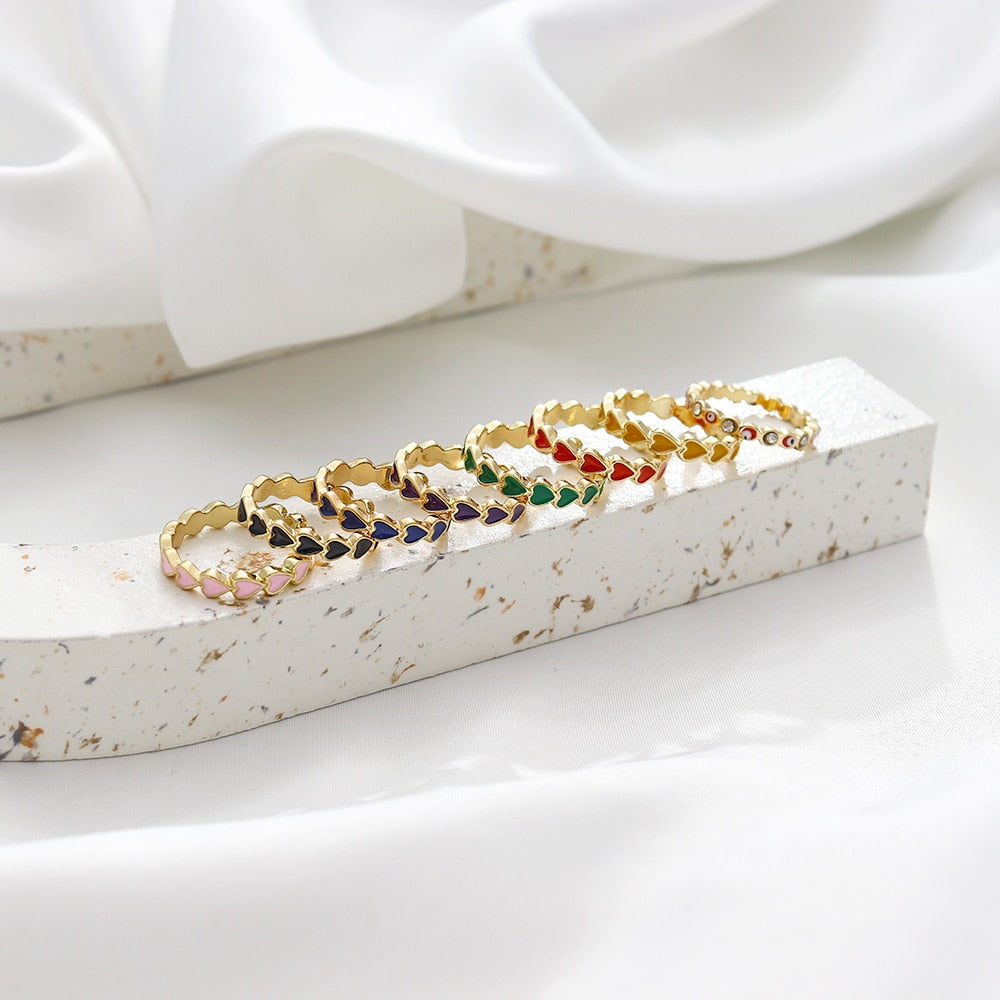 Adorable Colorful Enamel Heart Stacking Matching Gold Rings