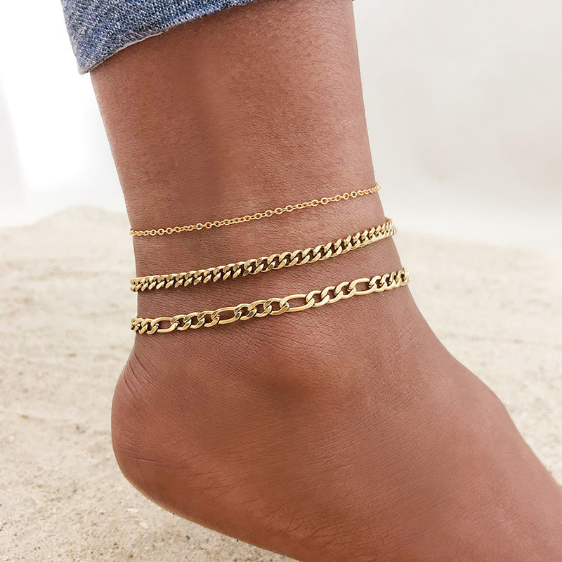Stainless Steel Curb Cuban Chain Link Ankle  Women