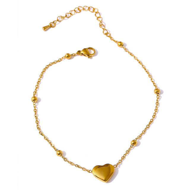 Stylish Chain Bead Heart Anklet