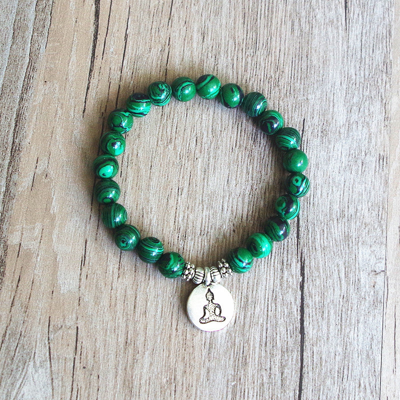 Malachite Beaded Yoga Chakra Prayer Mala Buddha Bracelet