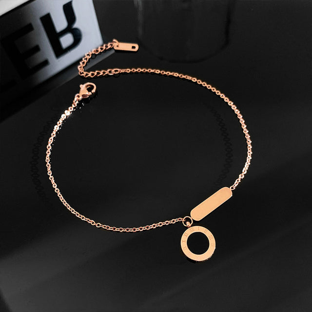 Classic Roman Numeral Circle Titanium Steel  Anklets For Woman