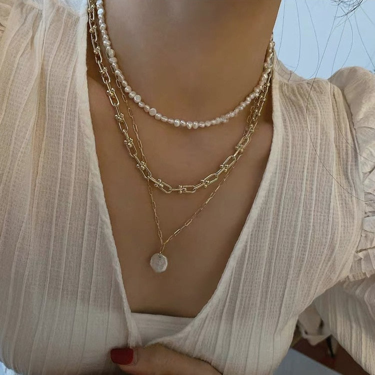New Vintage Irregular Pearl  Gold Plated  Necklaces