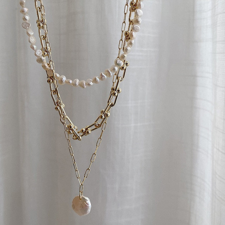 New Vintage Irregular Pearl  Gold Plated  Necklaces