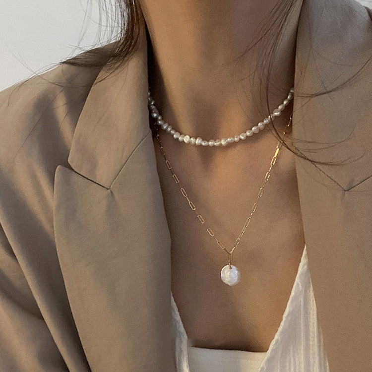 New Vintage Irregular Pearl  Gold Plated  Necklaces