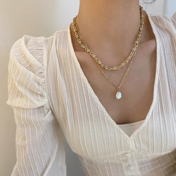 New Vintage Irregular Pearl  Gold Plated  Necklaces