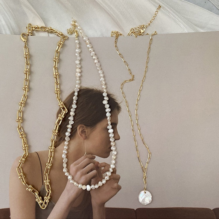 New Vintage Irregular Pearl  Gold Plated  Necklaces