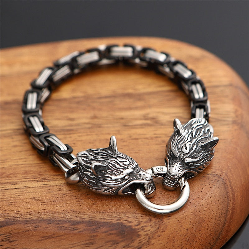 Norse  Viking Wolf Head Bracelet