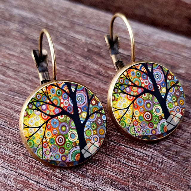 Colorful House and Tree Women Stud Earring