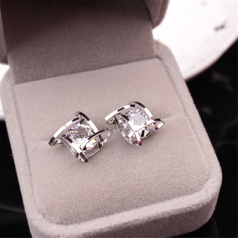 Geometric Hollow Square  Zircon Earrings
