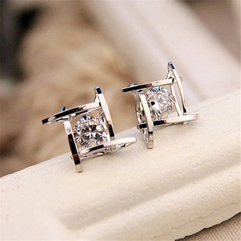 Geometric Hollow Square  Zircon Earrings