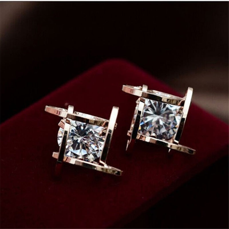 Geometric Hollow Square  Zircon Earrings