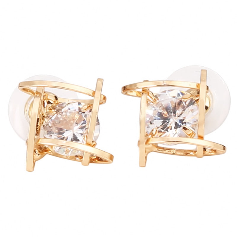 Geometric Hollow Square  Zircon Earrings