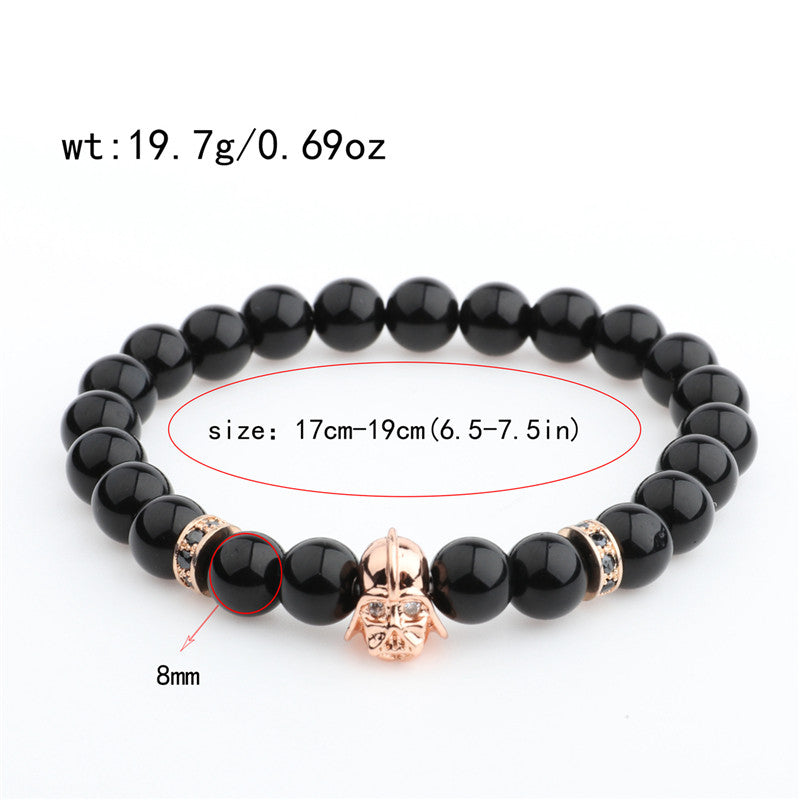 Mens CZ Beaded  Bright Black Lava Stone Bracelets