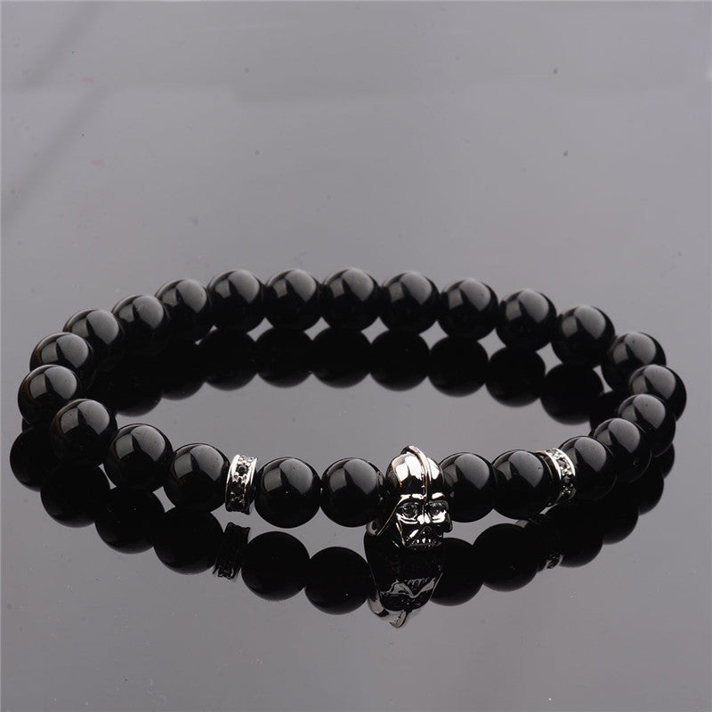 Mens CZ Beaded  Bright Black Lava Stone Bracelets