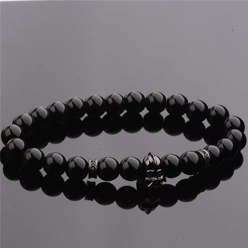 Mens CZ Beaded  Bright Black Lava Stone Bracelets