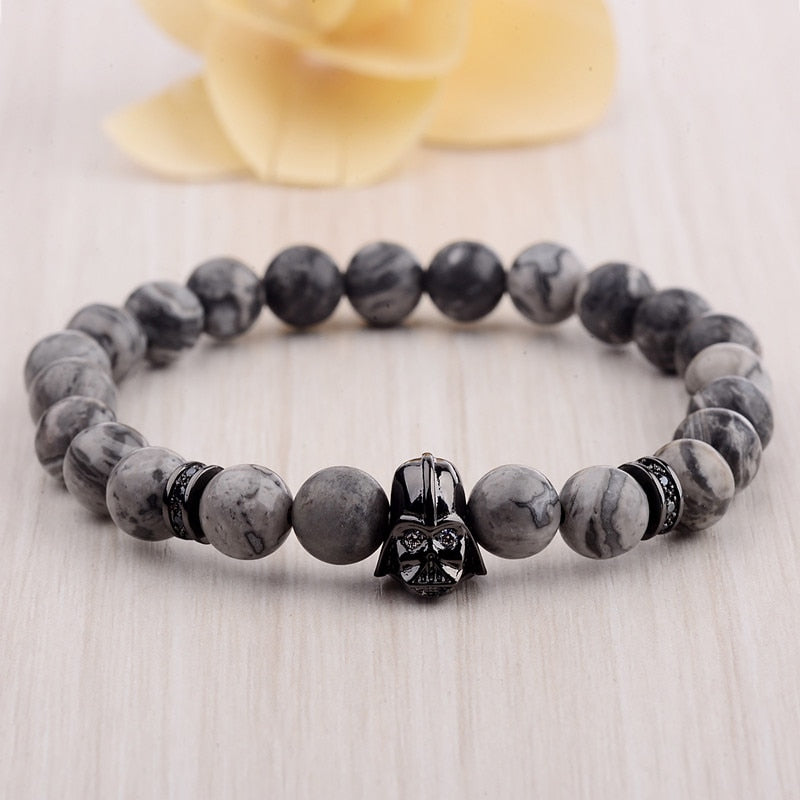 Mens CZ Beaded  Bright Black Lava Stone Bracelets