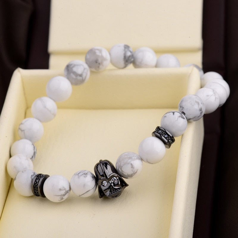 Mens CZ Beaded  Bright Black Lava Stone Bracelets