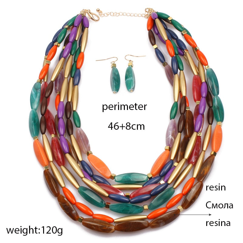 Newest fashion color beads multi layer necklace  jewelry set