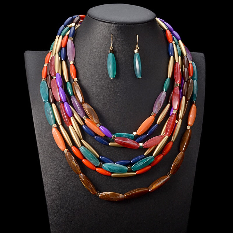 Newest fashion color beads multi layer necklace  jewelry set