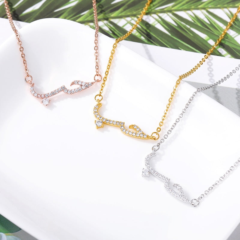 Rose Gold  CZ Love Long Bar Choker Necklace
