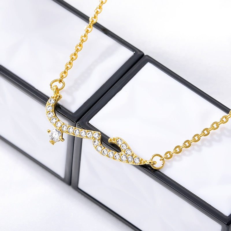 Rose Gold  CZ Love Long Bar Choker Necklace