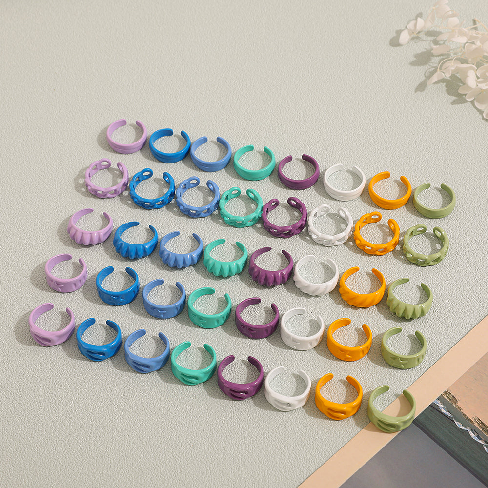 Colorful Dripping Oil Geometric Chain Open Rings Set