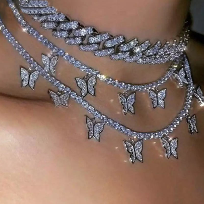 Butterfly Pendants Rhinestone Women Necklaces