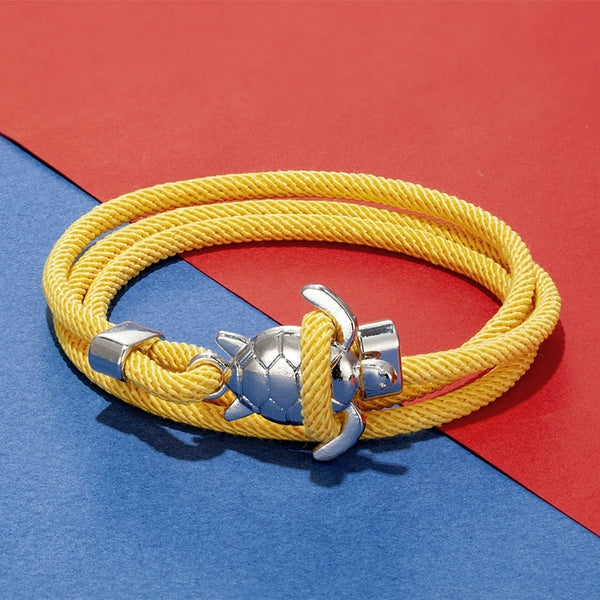 Pulsera de cuerda milanesa multicapa con diseño de tortuga estilo marino