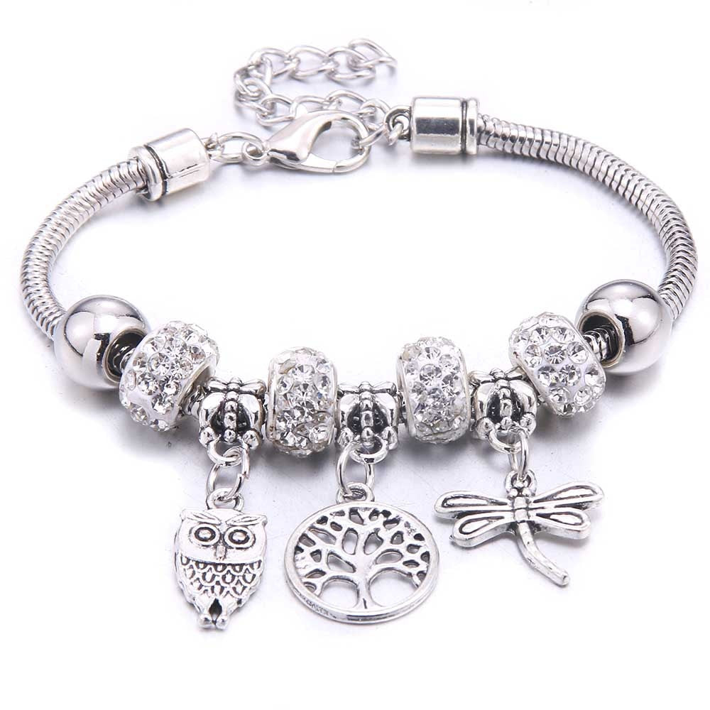 dragonfly owl Shape Crystal Charm Bracelets