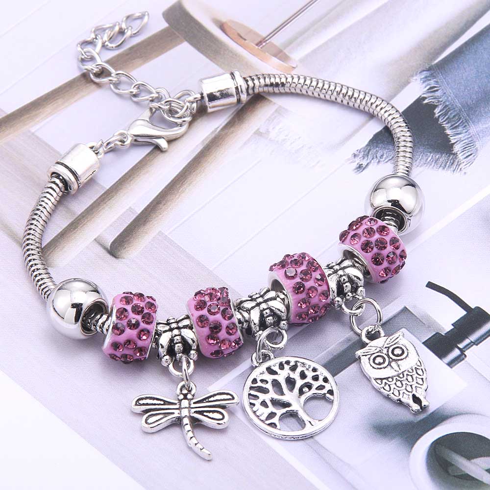 dragonfly owl Shape Crystal Charm Bracelets