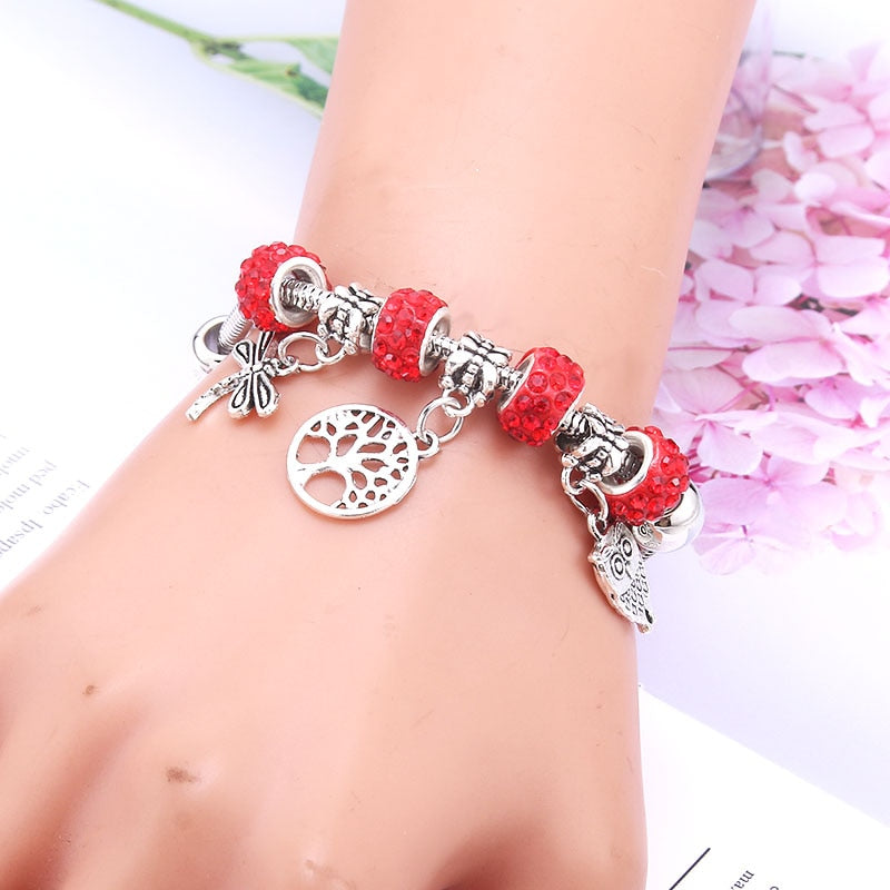 dragonfly owl Shape Crystal Charm Bracelets