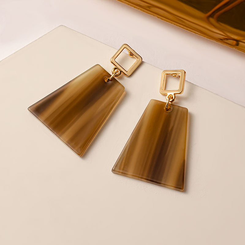 Women Brown Arcylic Geometric Dangle Drop Gold Earing