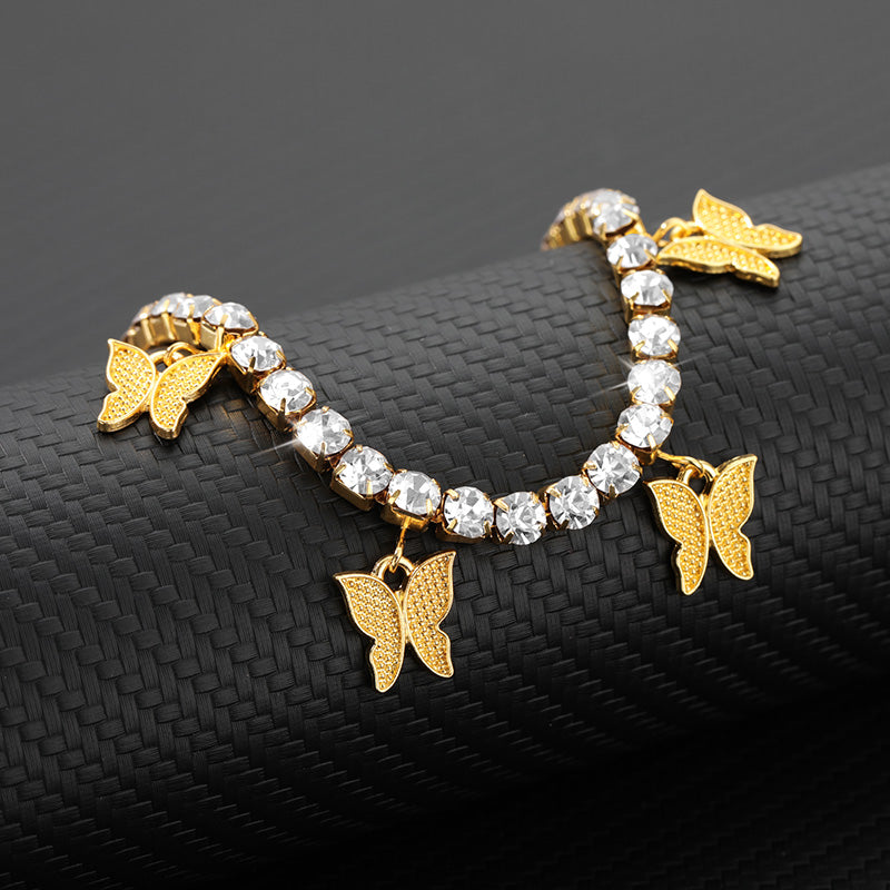 Gold Butterfly Anklet Rhinestone Crystal Ankle Bracelet