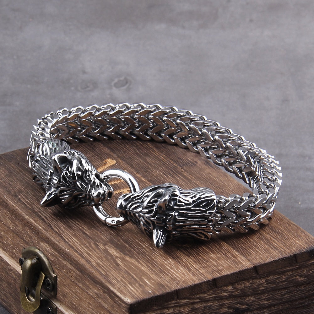 Viking Stainless Steel Mesh Chain Gold Wolf Punk Bracelets