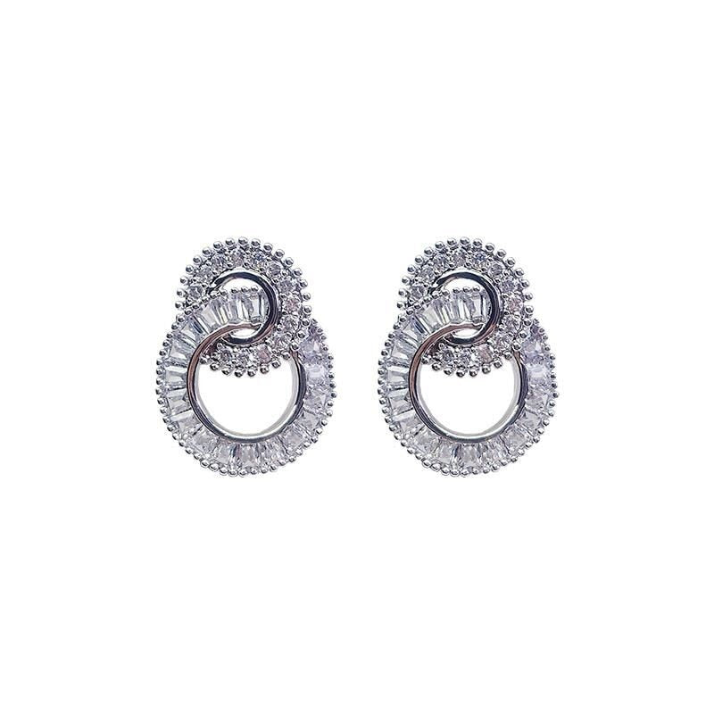 S925 Sterling Silver Color Round Cute Bling Zircon Stone Stud Earrings
