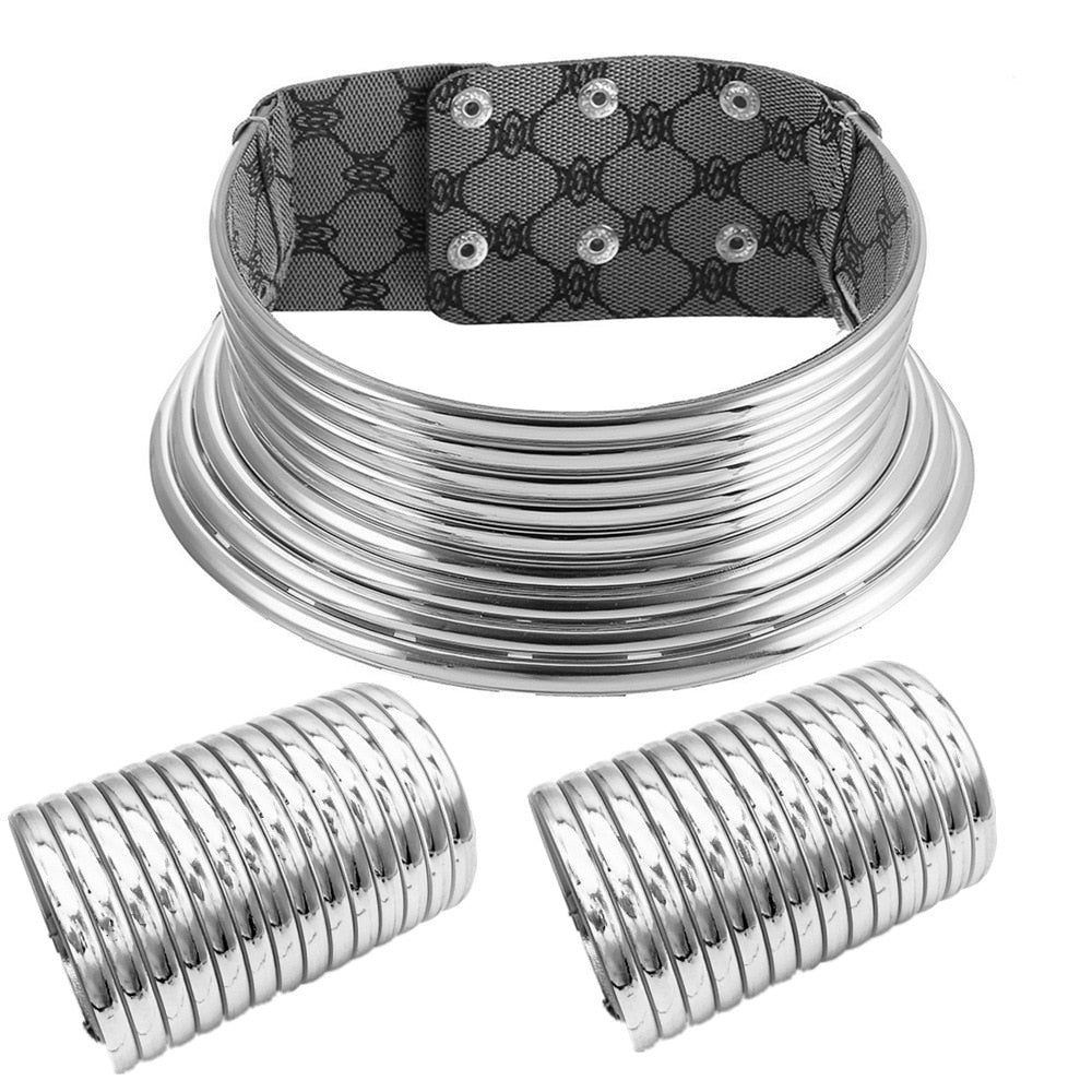 Exaggerated Choker Necklace Two-hand Bracelet Wedding Party Set