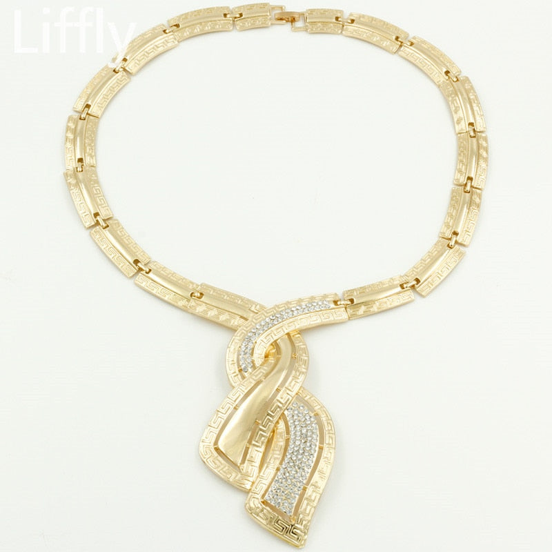 Nigerian Crystal Necklace Hoop Earrings Women Italian Bridal Jewelry Sets
