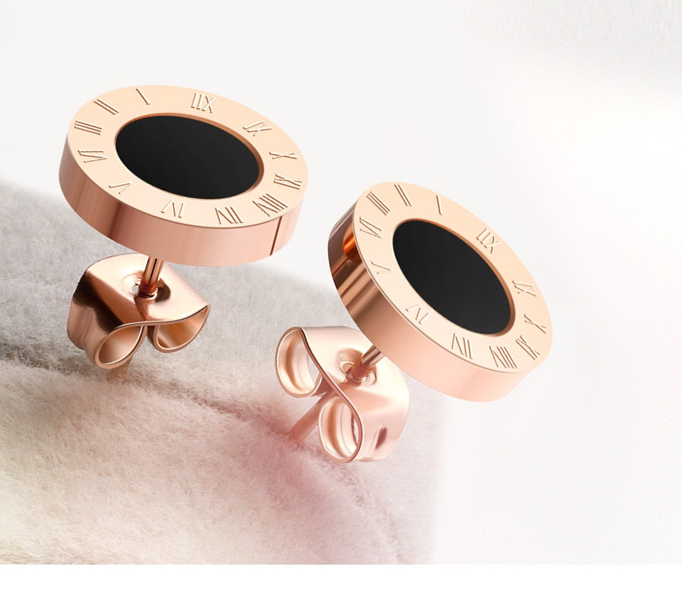 Women Vintage Roman Numeral Crystal Small Earing